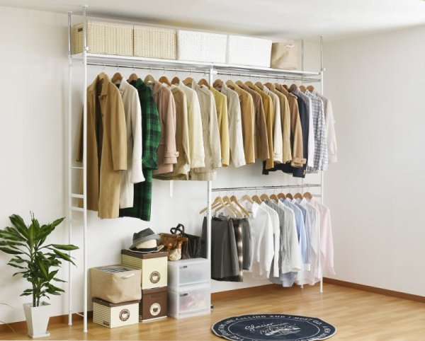 画像21:  突っ張り ツッパリ クローゼット ハンガーラック 奥行３０cm  ハイタイプ/ワイド カラー3色 【奥行30cm】【幅111〜200cm】【高さ218〜280cm】/ 収納 ラック 棚 クローゼット収納ラック 収納棚 ハンガーラック 収納ケース ワードローブ  吊り下げ収納 大容量 木製 オープンラック スリムラック 北欧 押入れ 引き出し 押入れ