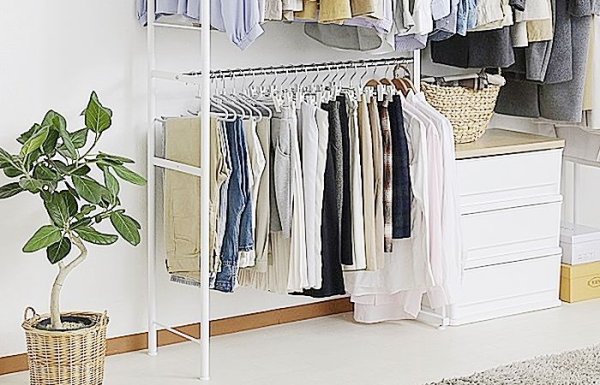 画像4: 2タイプ 突っ張り ラック クローゼット ハンガーラック つっぱり 棚１段 ワイド スーパーワイド ホワイト / walk in closet hanger / つっぱり 棚 翌日 つっぱり 棚 布団収納 吊り下げ収納ハンガー ワードーロープ 幅 45cm 一人暮らし 【時間指定OK】