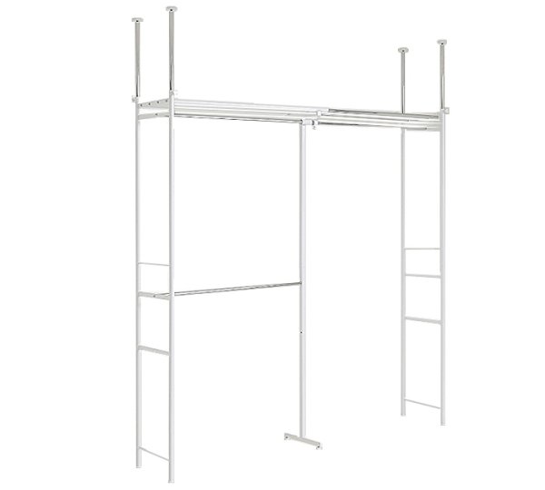 画像11: 2タイプ 突っ張り ラック クローゼット ハンガーラック つっぱり 棚１段 ワイド スーパーワイド ホワイト / walk in closet hanger / つっぱり 棚 翌日 つっぱり 棚 布団収納 吊り下げ収納ハンガー ワードーロープ 幅 45cm 一人暮らし 【時間指定OK】