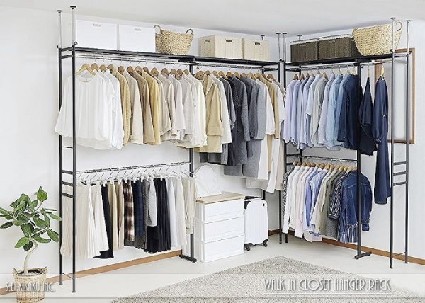 画像12: 突っ張り ツッパリ クローゼット ハンガーラック (奥行30cm)  ロータイプ スーパーワイド カラー3色 【奥行30cm】【幅140〜250cm】【高さ185〜245cm】/ 収納 ラック 棚 クローゼット収納ラック 収納棚 ハンガーラック 収納ケース ワードローブ  吊り下げ収納 大容量 木製 オープンラック スリムラック 北欧 押入れ 引き出し 押入れ