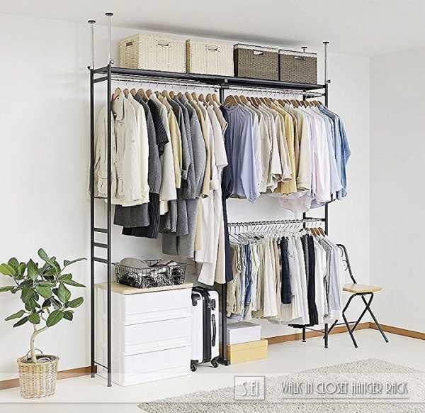 画像3:  突っ張り ツッパリ クローゼット ハンガーラック 奥行３０cm  ハイタイプ/ワイド カラー3色 【奥行30cm】【幅111〜200cm】【高さ218〜280cm】/ 収納 ラック 棚 クローゼット収納ラック 収納棚 ハンガーラック 収納ケース ワードローブ  吊り下げ収納 大容量 木製 オープンラック スリムラック 北欧 押入れ 引き出し 押入れ